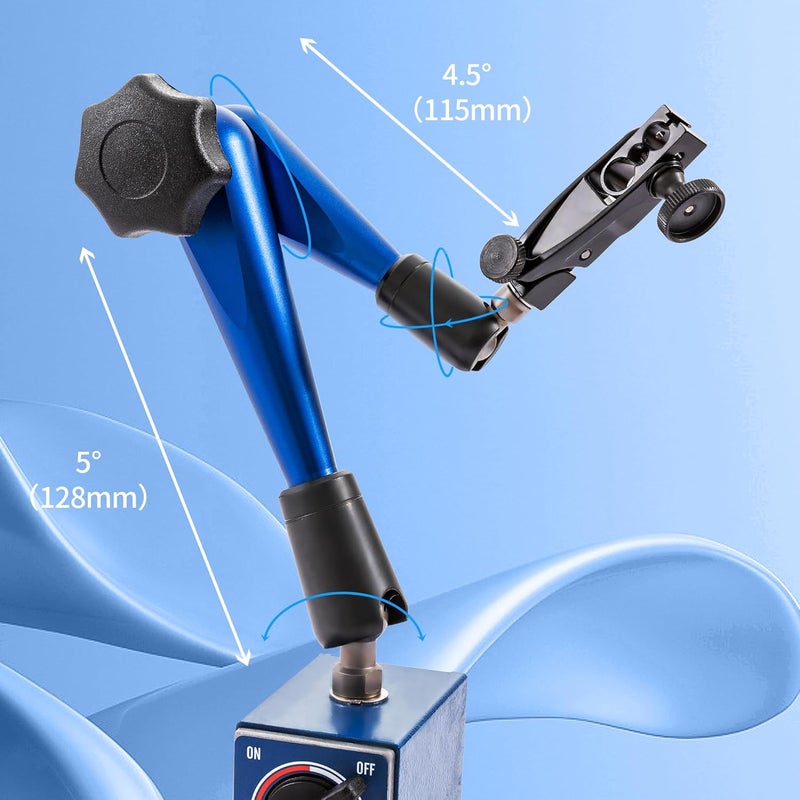 Dasqua Industrial-Strength Magnetic Base Indicator Holder with Fine Adjustment, Heavy Duty dial gage Holder with Swivel clamp, 176lb/80kg Max Pull - Image 2